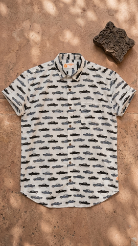 Handcrafted Car Print Vintage Cotton Shirt for Men