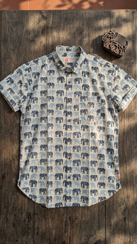 Traditional Elephant Print Cotton Shirt For Men