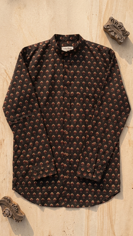 Ajrakh Print Mandarin Collar Cotton Shirt for Men