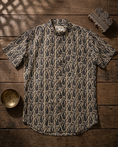 Kalamkari Print Half Sleeve Cotton Shirt for Men - Artist Edit