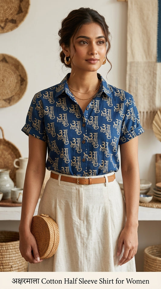 अक्षरमाला Cotton Half Sleeve Shirt for Women
