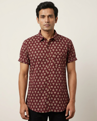 Floral Print Cotton Shirt For Men - Festive Edit