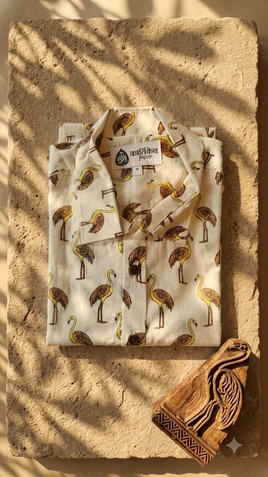 Cute Swan Print Cotton Half Sleeve Shirt for Men