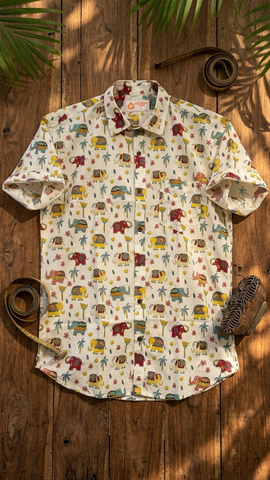 Traditional Elephant Print Cotton Shirt For Men