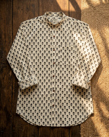 Small Floral Print Mandarin Collar Cotton Shirt for Men