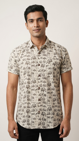 Traditional Elephant Print Cotton Shirt For Man