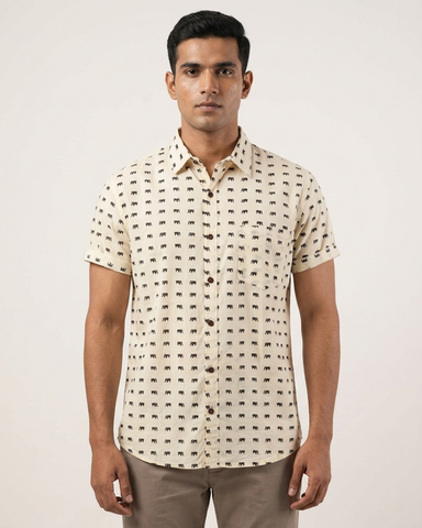 Small Elephant Print Cotton Half Sleeves Shirt for Men