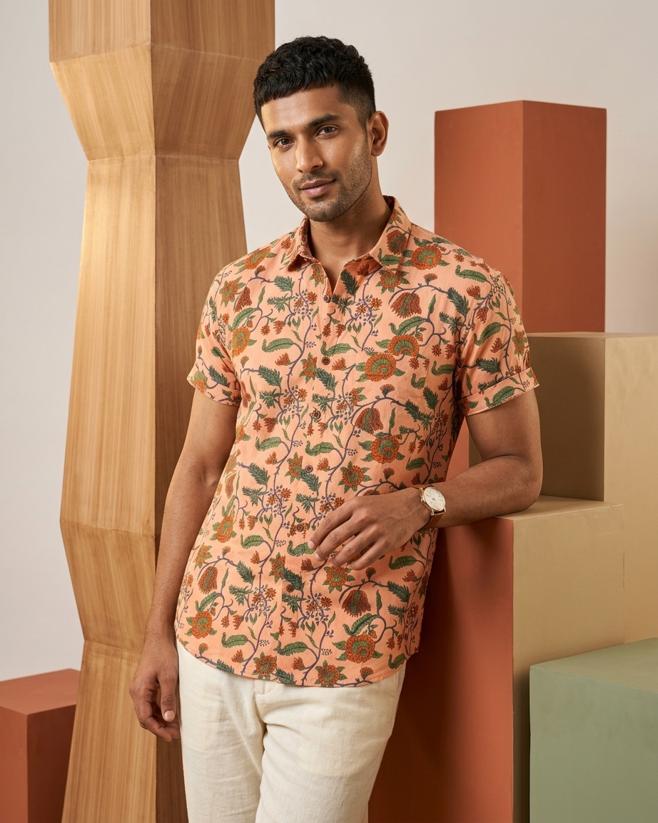 Floral Print Cotton Shirt For Men