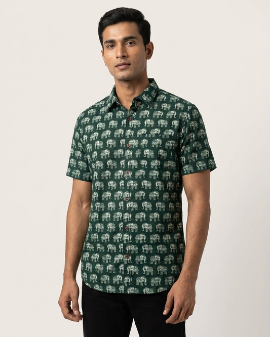 Classic Elephant Print Cotton Shirt for Men