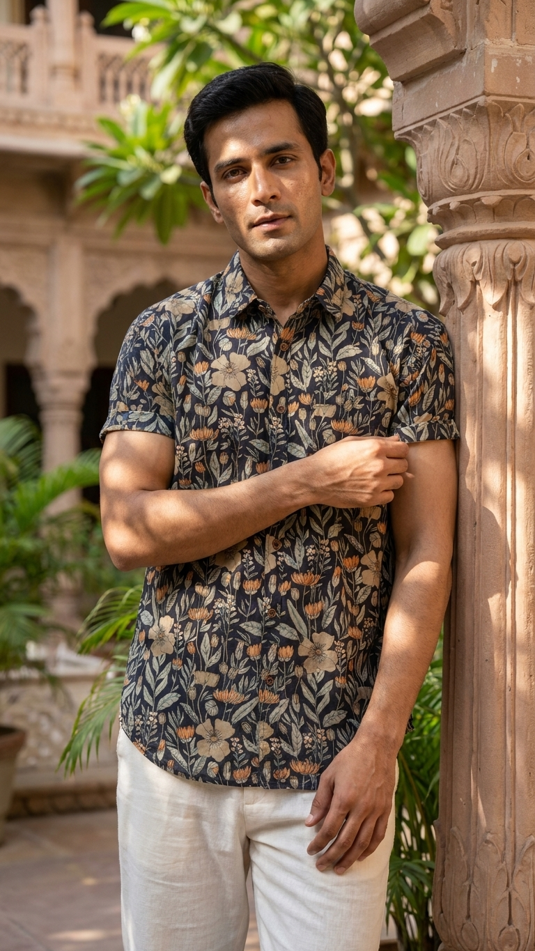 Handcrafted floral Print Cotton Classic Shirt for Men