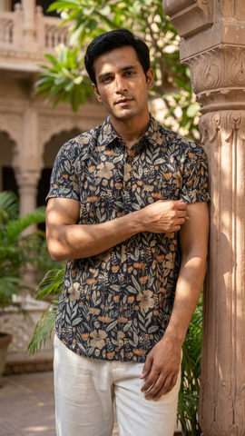 Handcrafted floral Print Cotton Classic Shirt for Men