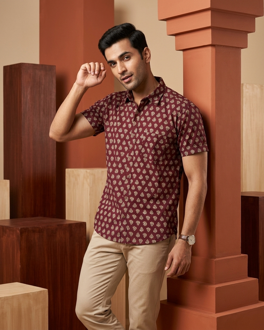 Floral Print Cotton Shirt For Men - Festive Edit