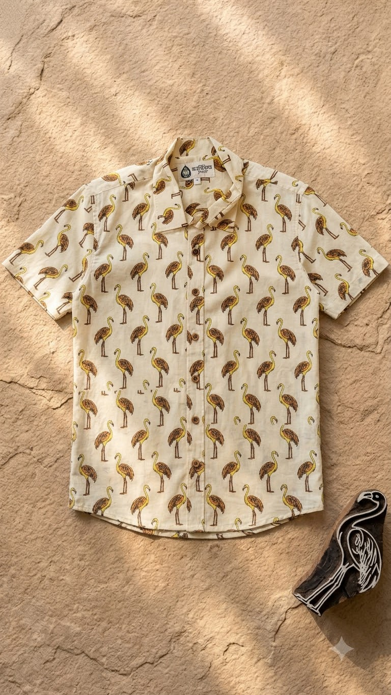 Cute Swan Print Cotton Half Sleeve Shirt for Men