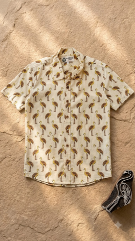Cute Swan Print Cotton Half Sleeve Shirt for Men