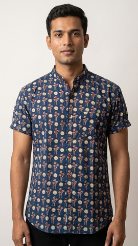 Kartikeya Jaipur Mandarin Collar Floral Cotton Shirt for Men