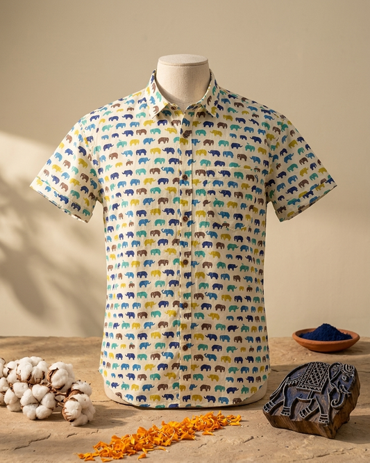 Small Elephant Print Cotton Shirt for Men