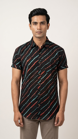 Lehariya Print Half Sleeve Cotton Shirt for Men - Seasons Special