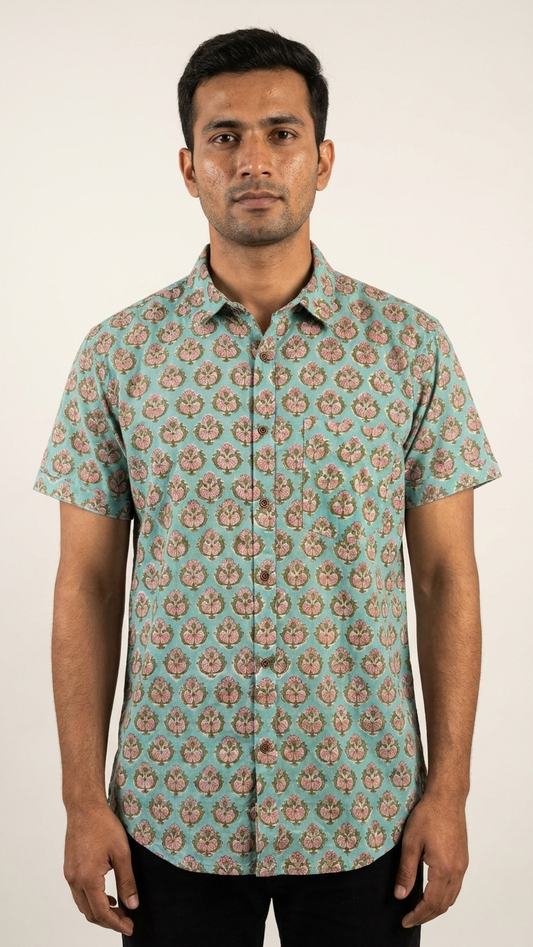 Classic Bagru Print Half Sleeve Cotton Shirt for Men