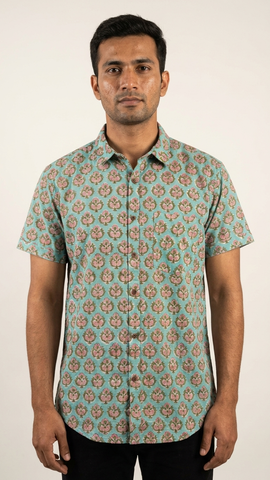 Classic Bagru Print Half Sleeve Cotton Shirt for Men