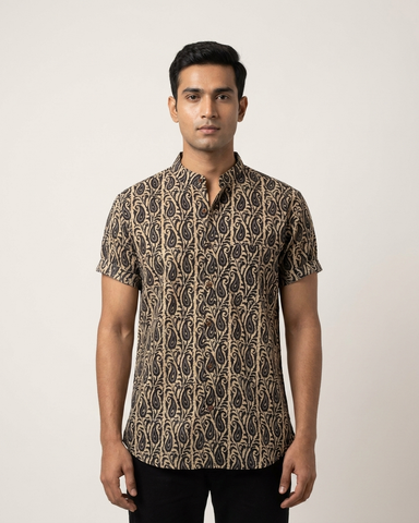 Kalamkari Print Half Sleeve Cotton Shirt for Men - Artist Edit