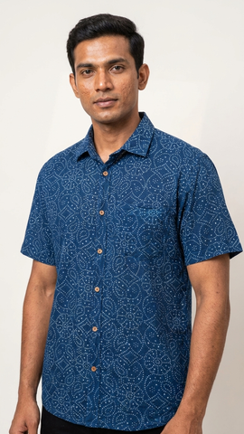 Bandhani Indigo Ethnic Casual Shirt for Men