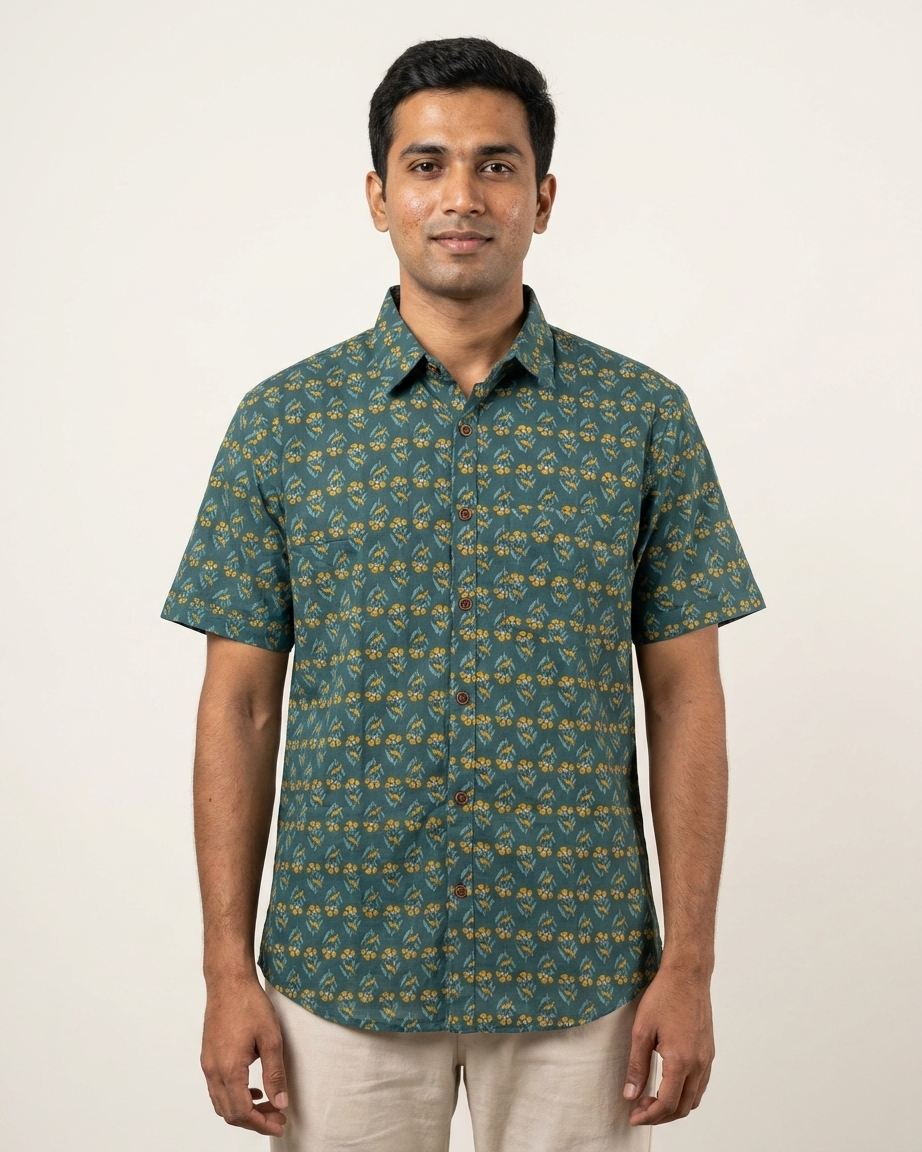 Ethnic Print Cotton Half Sleeves Shirt for Men