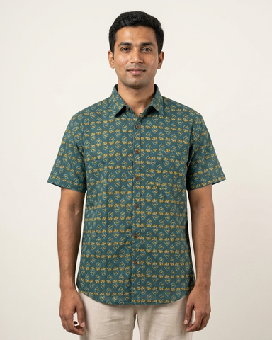 Ethnic Print Cotton Half Sleeves Shirt for Men