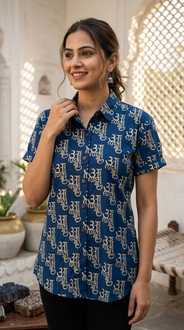 अक्षरमाला Cotton Half Sleeve Shirt for Women