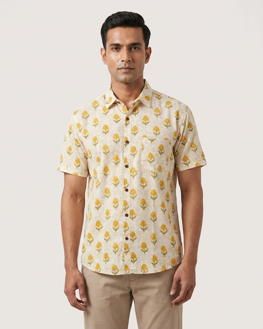 Traditional Print Half Sleeves Cotton Shirt for Men