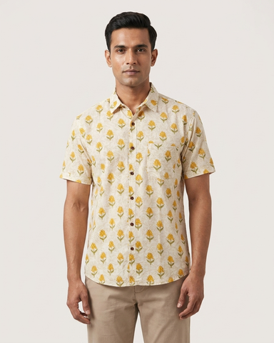 Traditional Print Half Sleeves Cotton Shirt for Men