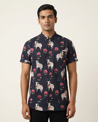 Pichwai Cow Half Sleeve Cotton Shirt for Men