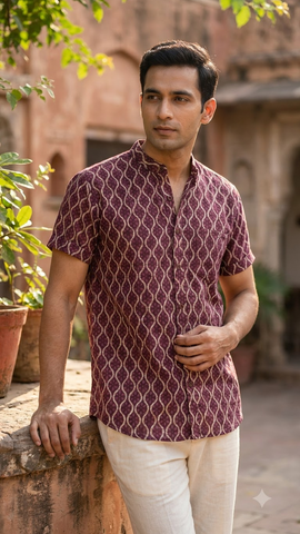 Half Sleeve Cotton Shirt for Men - Festive Edit