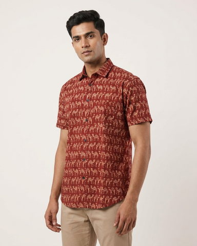 Camel Print Half Sleeve Cotton Men's Shirt