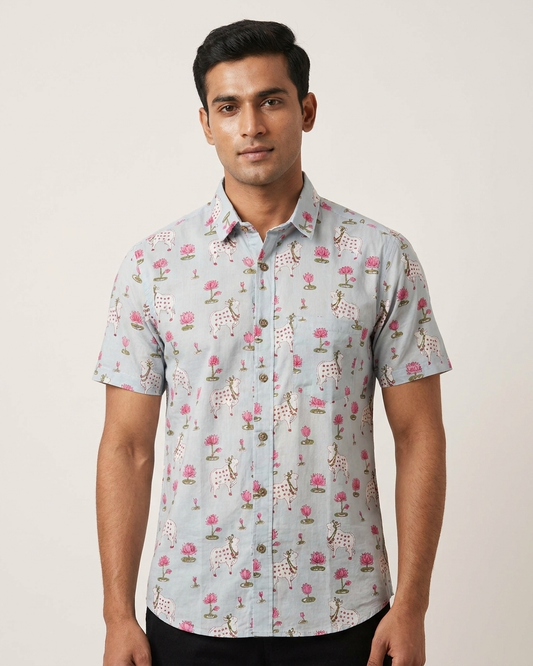 Kartikeya Jaipur Mens Pichwai Cow Print Cotton Shirt