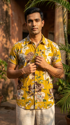 Floral Print Cotton Shirt For Men - Goa Edit