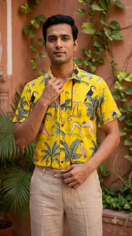 Kartikeya Jaipur Jungle Print Vintage Men's Shirt