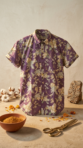 Purple Classic Floral Print Shirt For Mens By Kartikeya Jaipur - Goa Vibe