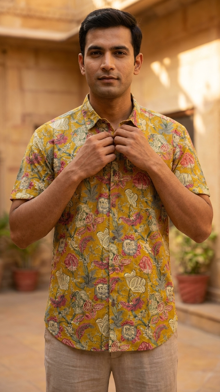 Floral Print Cotton Shirt For Men - Goa Edit