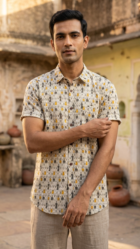 Trendy Art Design Cotton Shirt For Men By Kartikeya Jaipur