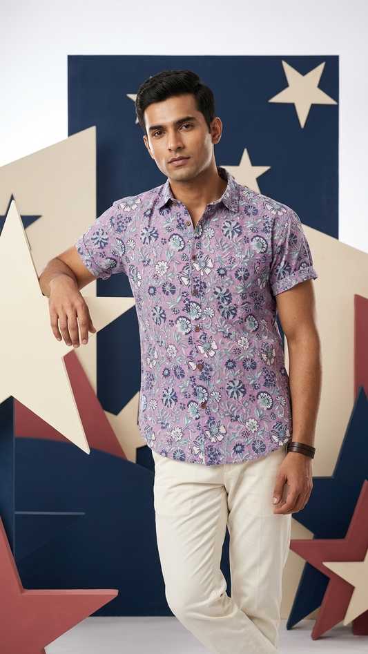 Traditional Floral Bagru Print Cotton Shirt - Organic