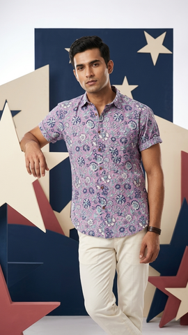 Traditional Floral Bagru Print Cotton Shirt - Organic