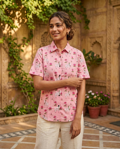 Pichwai Cow Printed Cotton Half Sleeve Shirt For Women