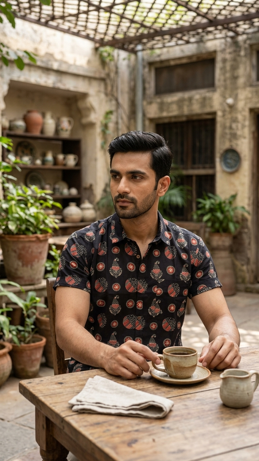 Batik Print Traditional Cotton Shirt For Men - By Kartikeya Jaipur