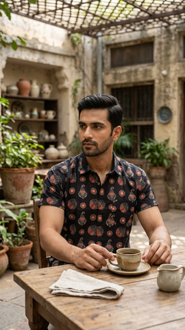 Batik Print Traditional Cotton Shirt For Men - By Kartikeya Jaipur