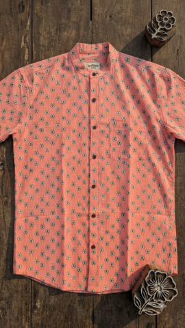 Floral Print Half Sleeve Cotton Shirt for Men