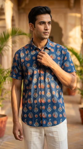 Batik Print Traditional Cotton Shirt For Men - By Kartikeya Jaipur