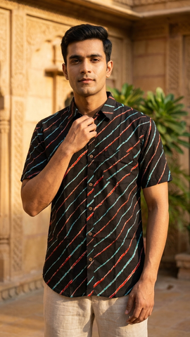 Lehariya Print Half Sleeve Cotton Shirt for Men - Seasons Special