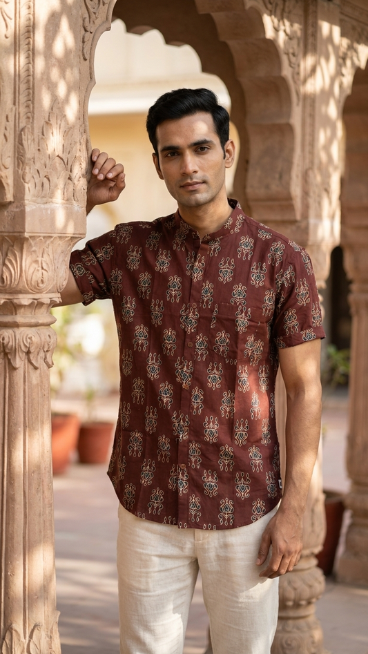 Sanganeri Print Half Sleeve Cotton Shirt for Men