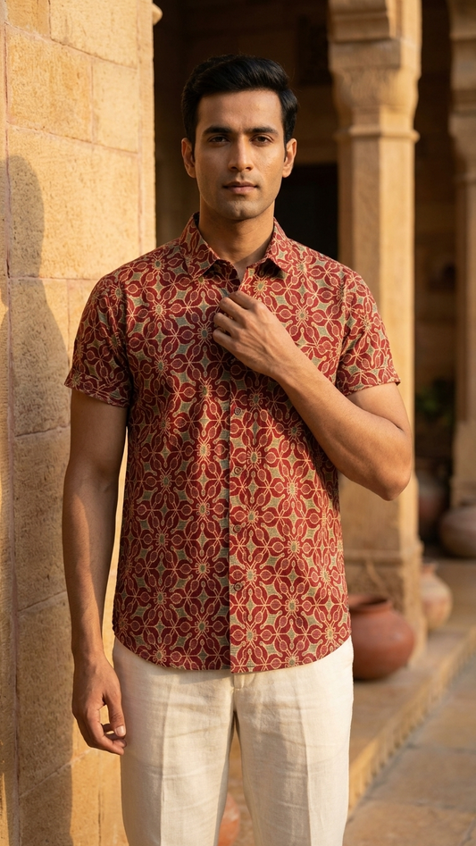 Floral Print Cotton Shirt for Men By Kartikeya Jaipur