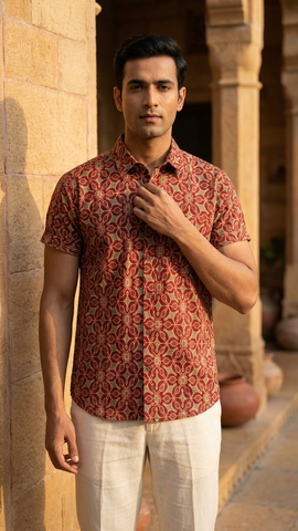 Floral Print Cotton Shirt for Men By Kartikeya Jaipur